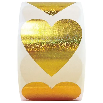 100-500Pcs Aukso Folija Sparkle Širdies Lipdukas Etiketės Holografinis Valentino Dieną Lipdukas Vestuvių Jubiliejų Paketai, Plombos etiketėms