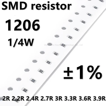 (100vnt) 1206 SMD rezistorius 1% 2R 2.2 R 2.4 R 2.7 R 3R 3.3 R 3.6 R 3.9 R 1/4W aukštesnės kokybės