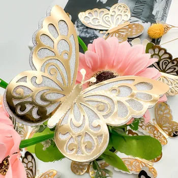 12pcs Drugelis Lipdukai 3D trimatis Drugelis Gėlių Spalvos PVC Kambarį Fono Sienos 