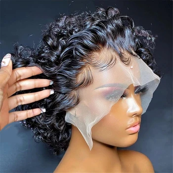 13x4 Nėrinių Priekinės Pixie Supjaustyti Perukas Žmogaus Plaukų 180% Tankis Žmogaus Plaukų Perukai už juodaodžių Moterų Trumpą Žmogaus Plaukų Perukai Skaidrus Nėriniai