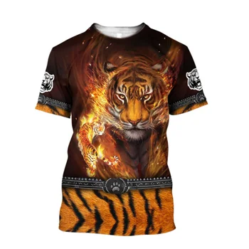 2023 Naujas Tigras 3D Skaitmeninio Spausdinimo T-Shirt Vasaros Tigro Galva Tendencija Trumpas Rankovės Įdomus Gatvės Stiliaus, O-Kaklo Vyrų Negabaritinių Marškinėliai 6xl