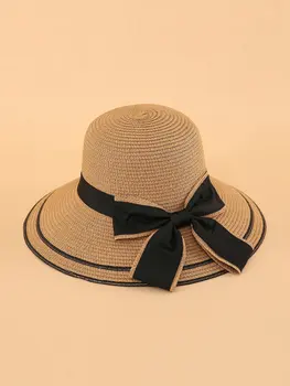 2023 NAUJAS Vasaros Skrybėlės Moterims Saulės Skrybėlę Paplūdimio Ponios Mados Butas Bowknot Panama Panele Laisvalaikio Saulės, Skrybėlės Moterims Šiaudų Skrybėlę
