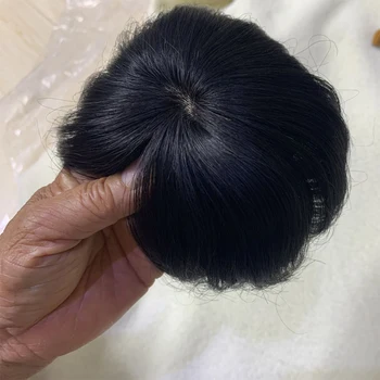 6inch 9*9cm Juoda Ruda 100% Žmogaus Plaukų Kirpčiukai Tiesiai Įrašą Plaukų Gabalas Indijos Plaukams Apimties Remy moterims/Vyrams Lengvas Plaukų Slinkimas