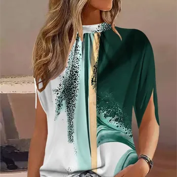 Atsitiktinis Apvalios Kaklo 3D Skaitmeninis Atspausdintas Marškinėliai Moterims Vasaros Trumpas Rankovėmis O-Kaklo Prarasti Viršūnes Mados Camisas E Blusas Elegantiška Palaidinė