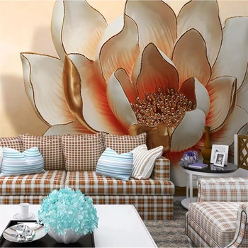 beibehang papel de parede Užsakymą didelis tapetai, 3D stereo iškilumo lotus sofa-lova, TV foną, sienų tapyba kambarį tapetai