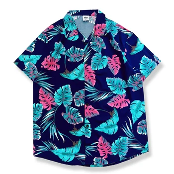 Gėlė Visą Spausdinti Lenktas Hem vyriški Marškinėliai Mygtuką Aukštyn Atsitiktinis Marškinėliai Žmogui Holiday Beach Havajų Marškinėliai