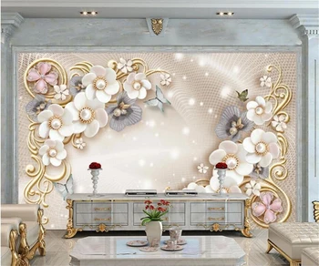 Individualizuotos fono paveikslėlį Europos stiliaus rūmai, auksiniai papuošalai gėlių TV fono sienos kambarį miegamųjų dekoravimas, tapyba