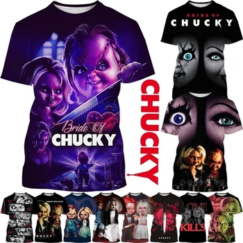 Karšto Pardavimo Chucky Lėlės 3D Spausdinimo T-shirt Asmenybės Siaubo Filmo Nuotaka Chucky Atsitiktinis Hip-hop Unisex Marškinėliai Pigūs Marškinėliai