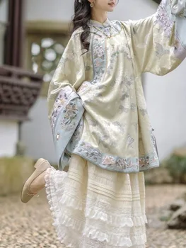 Kinų Stiliaus Čing Ir Han Moterų Apvalios Kaklo Originalus Hanfu Sijonas Su Sunkiųjų Siuvinėjimo Čing Arklių Susiduria Grupė Kinų Stiliaus Viršaus