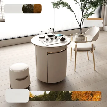 Kremas stiliaus balkonas arbatos stalo, namų apyvokos roko plokštė, kilnojamojo arbatos krepšelį su virdulys derinys