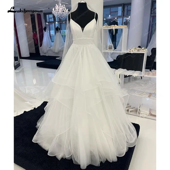 Lakshmigown Elegantiškas A-Line Wedding Dresses Spagečiai Dirželiai Ilgai Nuotakos Suknelė, Uždusęs Balta Suknelė Moterims 2024 Chalatas De Mariee
