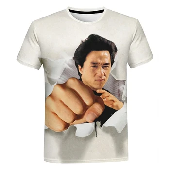 Naujas Kung Fu Kino Žvaigždė Cheng Long Universal marškinėliai Modelis Atsitiktinis O-kaklo trumpomis Rankovėmis Viršuje 2023 Vasaros Vyrų 3D Atspausdintas T-shirt