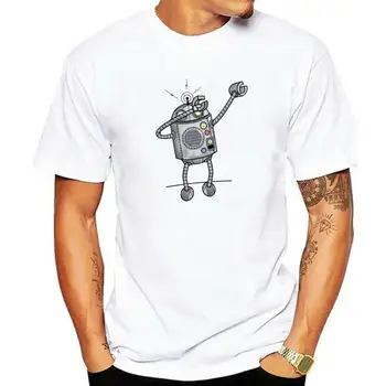 Naujas Mados Tepdami Robotas Vyrų White T-shirt Šokių Animacinių filmų Spausdinti Paauglių Hip-hop Komandos Marškinėlius, O Kaklo Viršūnes & Tees Juokinga