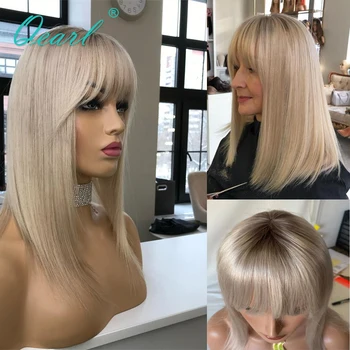 Ombre 60# Platinum Blonde Žmogaus Plaukų Perukai su Kirpčiukais Tiesiai Nėrinių Priekinės Perukas Pakraštyje Moterų Glueless Trumpas Bob Perukas Qearl