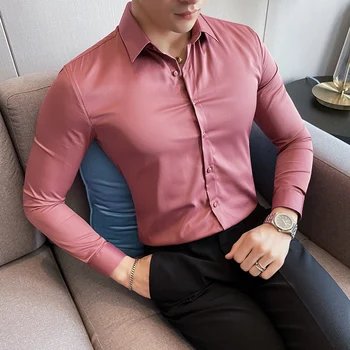 Premium vyriški Marškiniai, vientisos Spalvos ilgomis Rankovėmis Slim Fit Marškinėliai, Verslo Atsitiktinis Marškinėliai Socialinės Kartus, Plius Dydis rasti