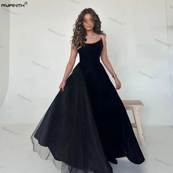 Ryanth Derliaus Quinceanera Suknelę Stebėjimo Prom Dresses Ilgi Juodi Arabų Blizgančiais Vakarinę Suknelę Be Rankovių Vestuvės Dress