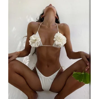 Seksualus Baltas Micro Bikini 2023 Moterų Maudymosi Kostiumėlį Moterų Maudymosi Kostiumėliai, Thong Bikini Komplektas Brazilijos Apynasrio Paplūdimio Drabužiai Nėrinių Maudymosi Kostiumas