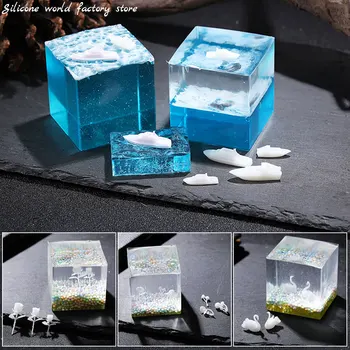 Silikono pasaulyje Mini Dervos užpildų Rose Swan Vandenyno Epoksidinės Kristalų 3D Ornamentais Micro Kraštovaizdžio Užpildant 