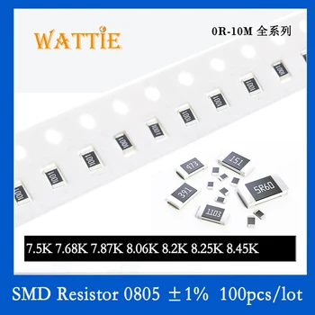 SMD Rezistorius 0805 1% 7.5 K 7.68 K 7.87 K 8.06 K 8.2 K 8.25 K 8.45 K 100VNT/daug chip resistors 1/8W 2.0 mm*1.2 mm