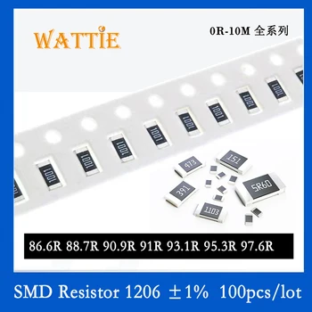 SMD Rezistorius 1206 1% 86.6 R 88.7 R 90.9 R-91R 93.1 R 95.3 R 97.6 R 100VNT/daug chip resistors 1/4W 3.2 mm x 1.6 mm