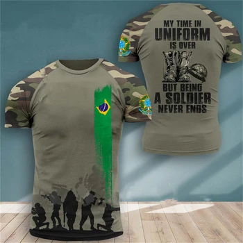 T-Marškinėliai Brazilijos Vėliava Kamufliažas Vyrų Marškinėlius Veteranas 3D Spausdinimo Vasaros Tees Įgulos Kaklo Atsitiktinis Negabaritinių Marškinėlius Vyrų, Moterų Topai Drabužiai
