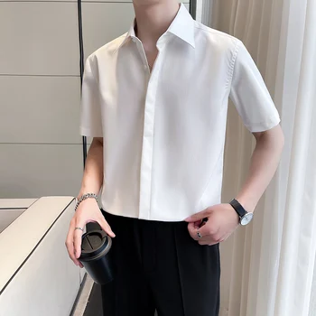 Trumpas Rankovės Marškinėliai Vyrams Mados Baggy Tvirtą Socialinę Oficialių Verslo Jaukus Gražus Korėjos Laisvalaikio Pagrindinio Paprasta Vien Camisa Homme