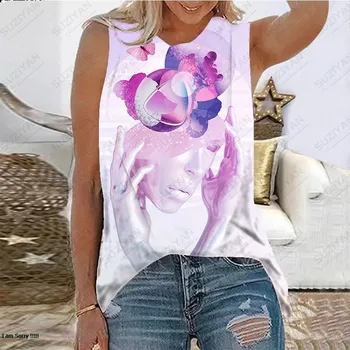 Vasarą Karšto Pardavimo Moterų Mados Rankovių Tank Top marškinėliai Asmeninį Modelio 3D Spausdinimo Paplūdimio Atsitiktinis Palaidų Dydis Moterų Viršų