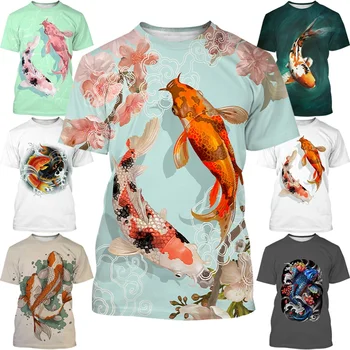 Vasarą Naujos Mados 3D Atspausdintas Koi Žuvų Pasisekė Žuvų, T-marškinėliai trumpomis Rankovėmis Viršuje T-shirt Vyrų ir Moterų Mados Atsitiktinis marškinėliai