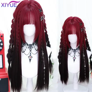 XUTYE Y2k sintetinių ilgi tiesūs Lolita Harajuku perukas su kirpčiukais juoda ir raudona kasdien vaidmenų šalies plaukai