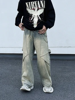 YIHANKE Amerikietiško stiliaus High Street Retro Jeans vyriški Aukšto Juosmens Laisvi ir Vertikalus, Plačios kojos Mop Ilgos Kelnės, Džinsai Y2k Kelnės