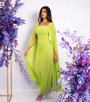 Žalia Undinė vakarinę Suknelę Kvadratinių Iškirpte Prom Dresses Šifono Grindų Ilgis Vestuvės Dress Saudo Arabijos Moterų Oficialus